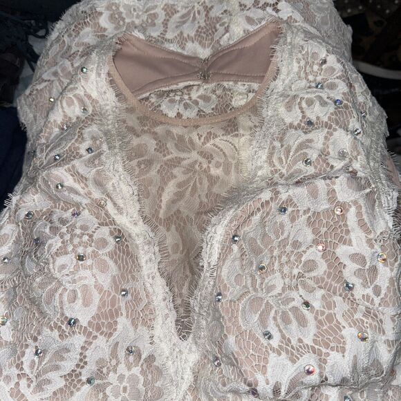 NWT DRESS THE POPULATION Black Lace Cocktail MIDI V-Neck Sheath Dress Sz M EUC - Picture 4 of 5